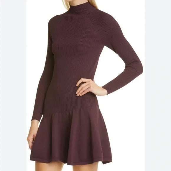Reiss Dresses & Skirts - Reiss dress long sleeve Clary flippy knit berry plum high neck fit & flare small